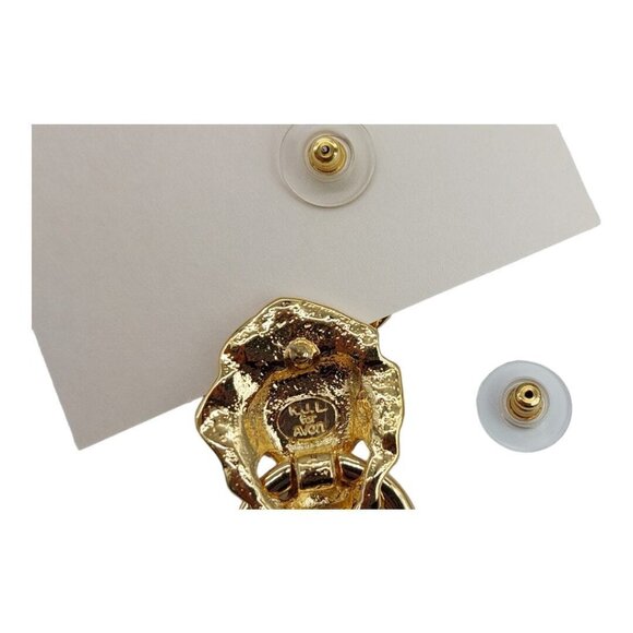 KJL Kenneth J Lane Lion Door Knocker Earrings Rhinestone NOS Avon Vintage 1986 - Picture 4 of 12